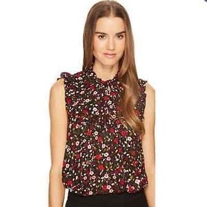 Kate Spade Yoke Floral Sleeveless Ruffle Blouse